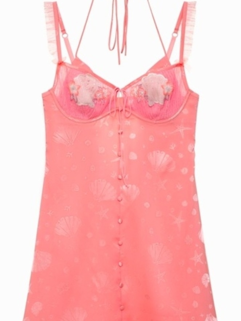 For Love & Lemons Pink Seashell Jaquard Lace-Trim Bra Back Slip Dress Sz M - Picture 4 of 14
